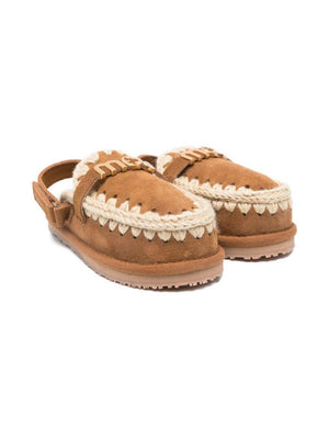 Mou Kids beige slippers for girls with gold logo