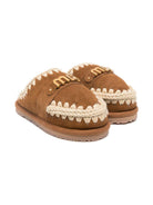 Ciabatte per bambina Mou Kids beige con rifiniture intrecciate - Rubino Kids