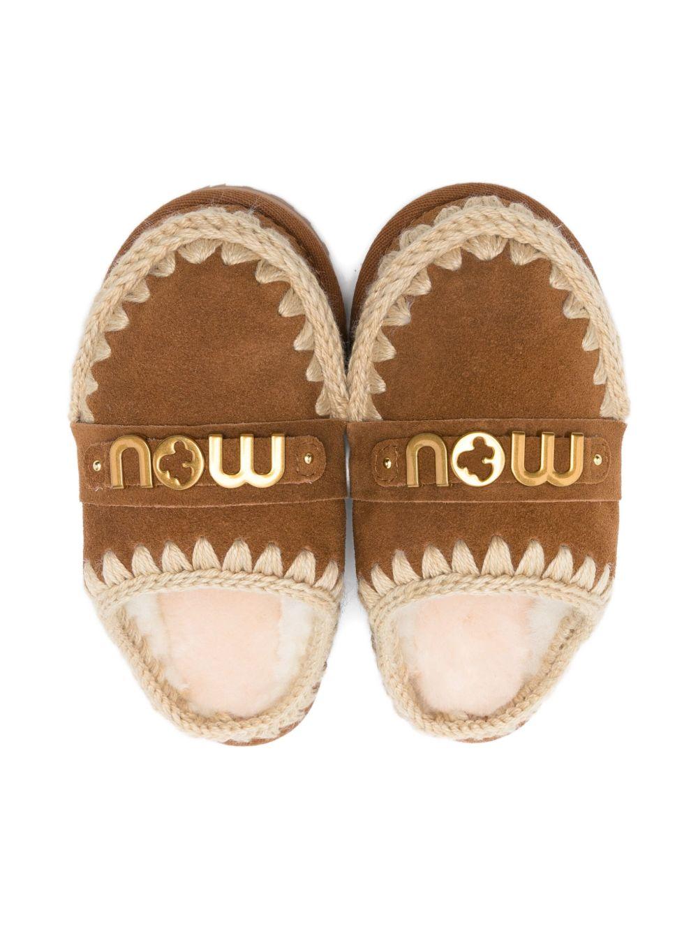 Ciabatte per bambina Mou Kids beige con rifiniture intrecciate - Rubino Kids