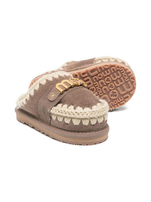 Ciabatte per bambina Mou Kids grigie con finiture all'uncinetto