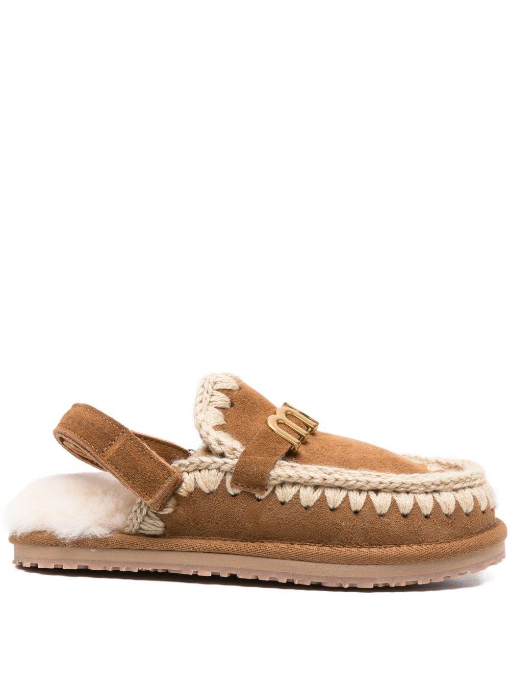 Ciabatte per bambina Mou Kids marroni con dettaglio logo color oro - Rubino Kids