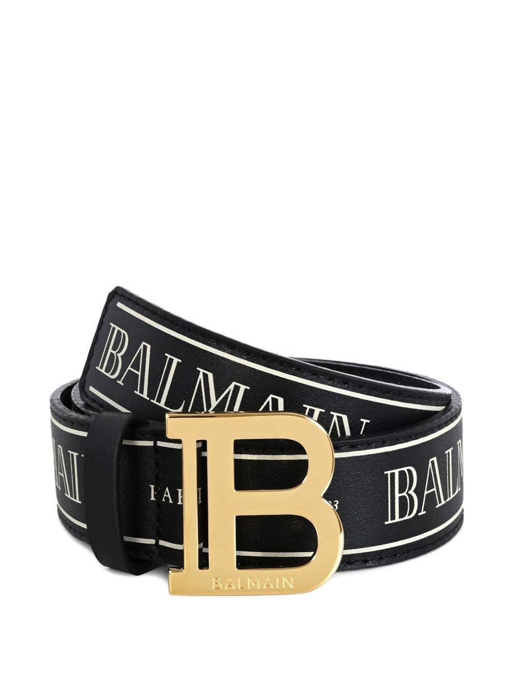 Cintura in pelle per bambini Balmain kids nera con fibbia con logo - Rubino Kids