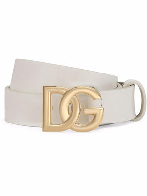 Cintura per bambina Dolce & Gabbana Kids bianco con placca logo oro