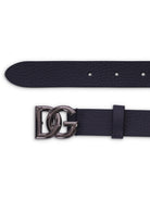 Cintura per bambino Dolce & Gabbana Kids blu in pelle con placca con logo argento - Rubino Kids