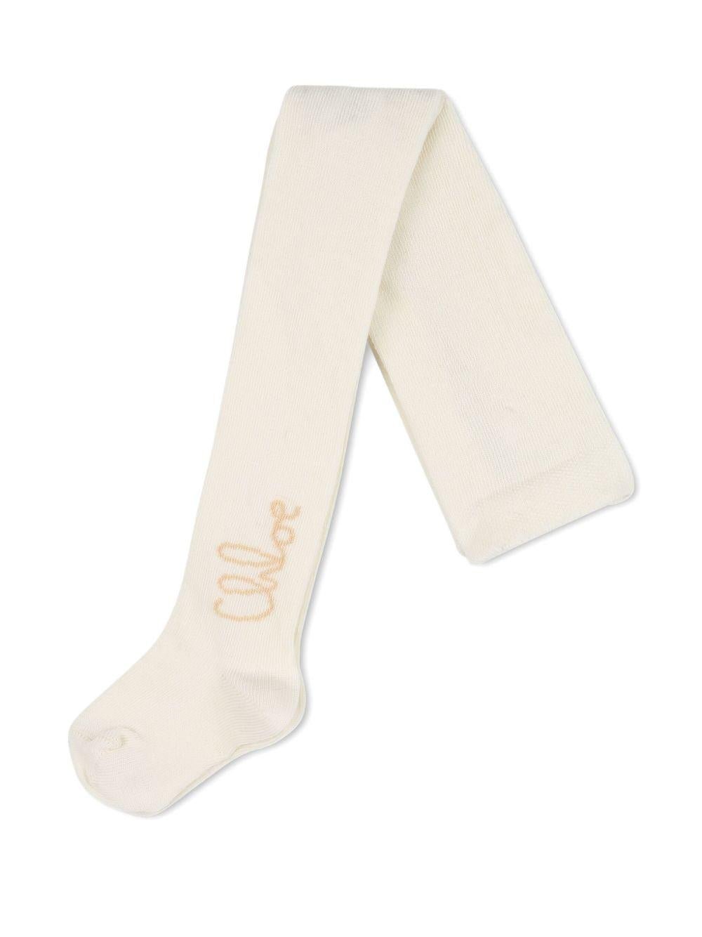Collant per neonata Chloé Kids color crema a coste - Rubino Kids