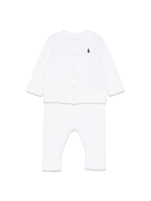 Completo con pantaloni per neonato POLO RALPH LAUREN KIDS bianco in maglia a trecce
