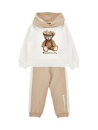 Completo felpa e pantaloni per bambina Monnalisa beige con stampa Bear - Rubino Kids