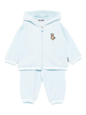 Moschino Kids baby boy's light blue sweatshirt and trousers set with teddy bear embroidery
