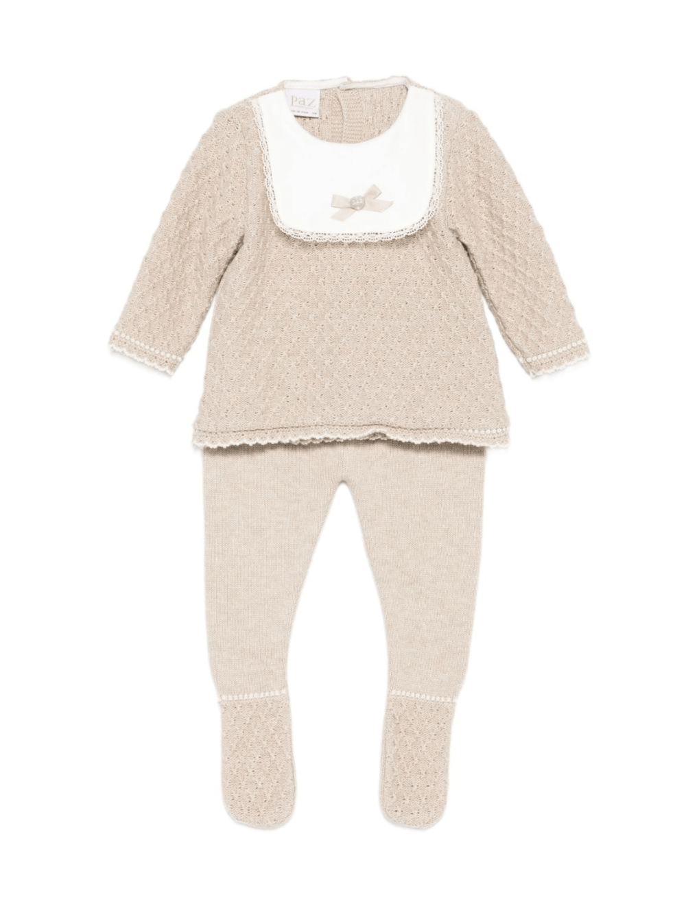 Completo maglione e pantaloni per neonata Paz Rodrìguez beige con chiusura con bottoni - Rubino Kids