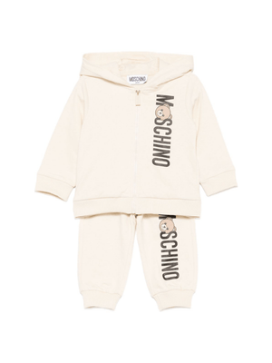 Completo per neonati Moschino Kids beige con logo stampato