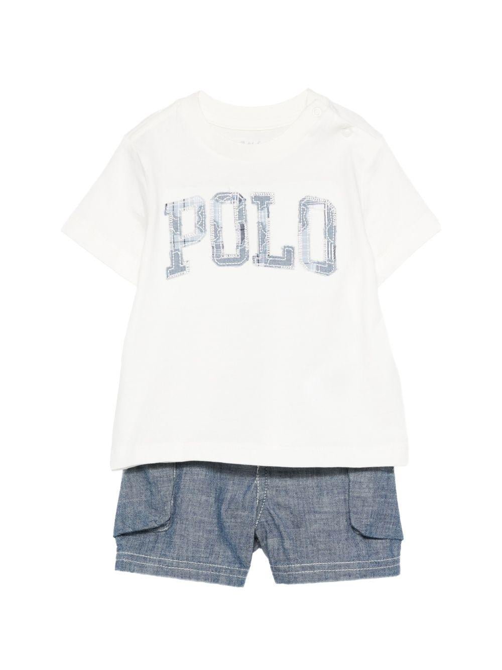 Completo per neonato Polo Ralph Lauren Kids bianco e blu con dettaglio logo - Rubino Kids