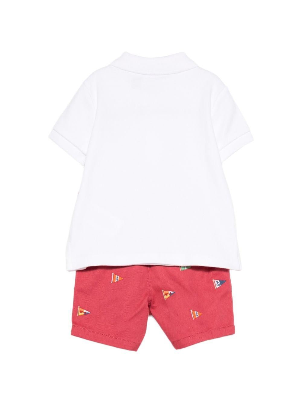 Completo per neonato Polo Ralph Lauren Kids bianco e rosso con stampa Polo Bear - Rubino Kids