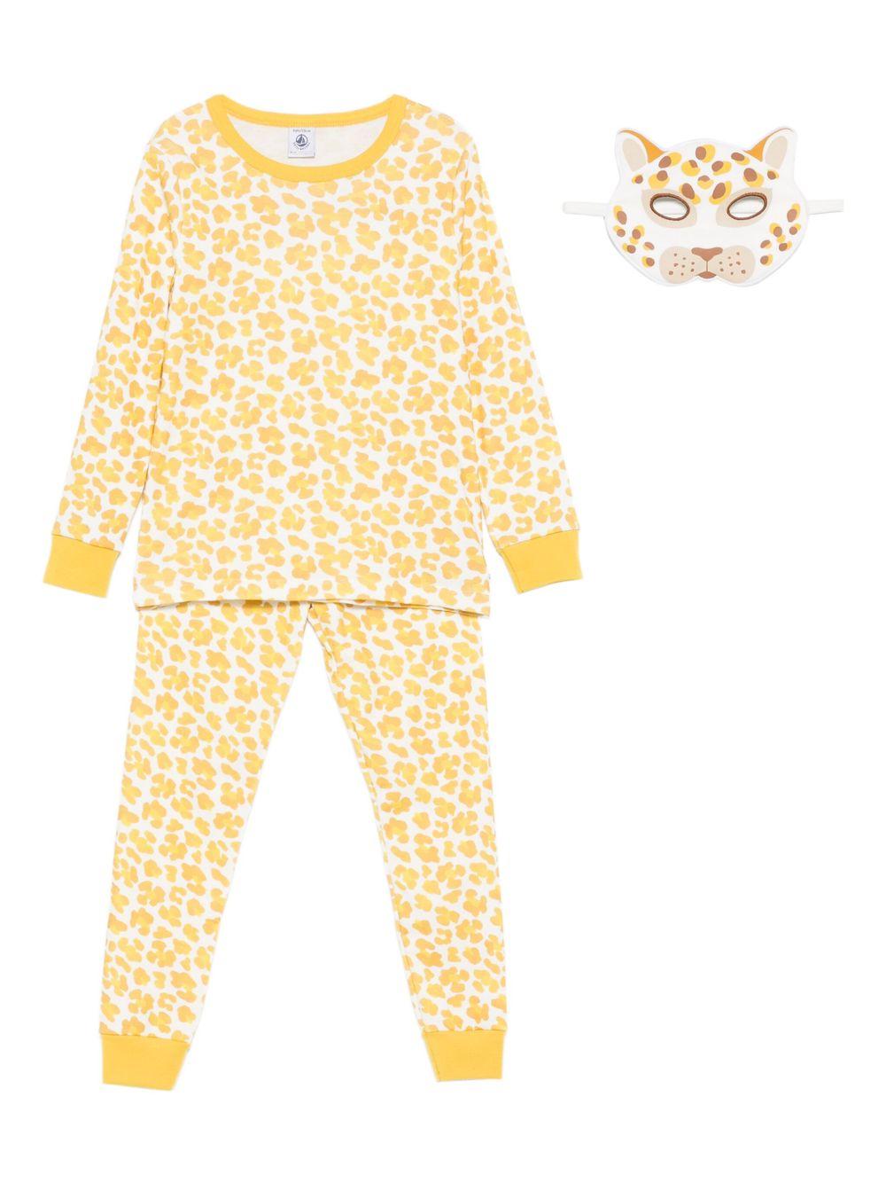 Completo pigiama per bambina Petit Bateau giallo con maschera leopardata - Rubino Kids