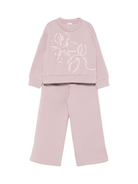 Completo sportivo per bambina Il Gufo rosa con fiori ricamati - Rubino Kids