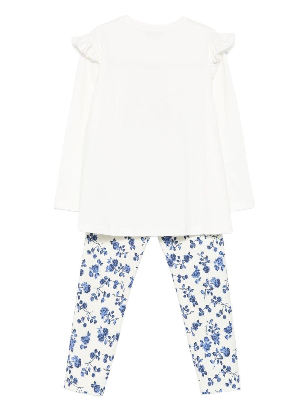 Completo t-shirt e leggins per bambina Monnalisa multicolore con stampa grafica - Rubino Kids