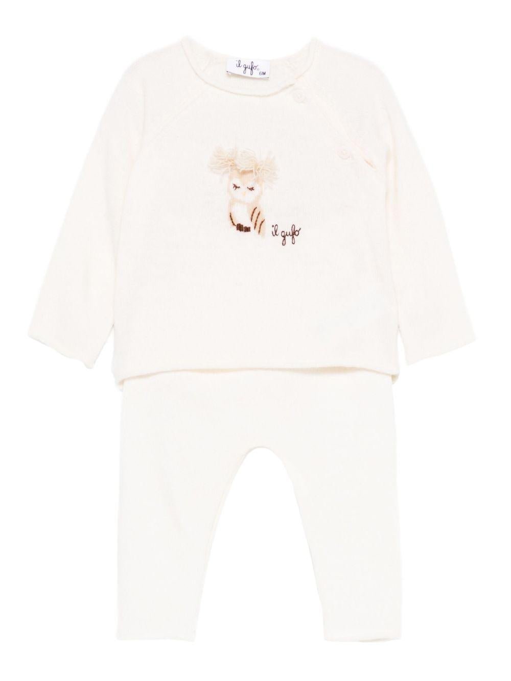 Completo t-shirt e pantaloni per neonati Il Gufo bianco con motivo gufo - Rubino Kids