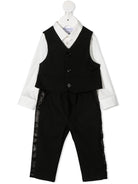 Completo tre pezzi per neonato Emporio Armani Kids bianco e nero con logo ricamato - Rubino Kids