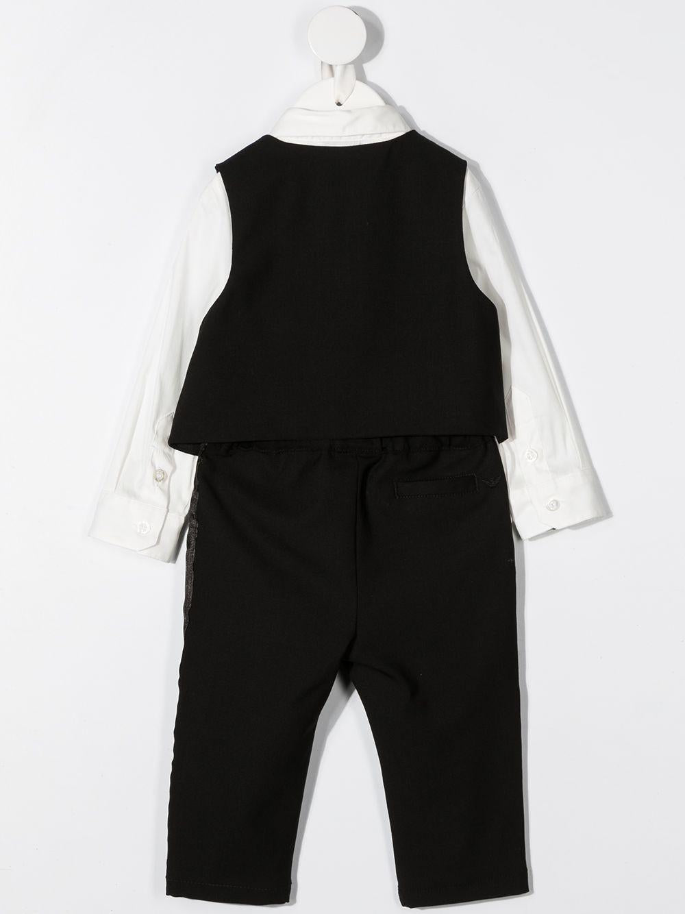 Completo tre pezzi per neonato Emporio Armani Kids bianco e nero con logo ricamato - Rubino Kids