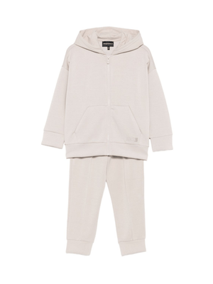 Completo tuta sportiva per bambino Emporio Armani Kids beige con etichetta con logo