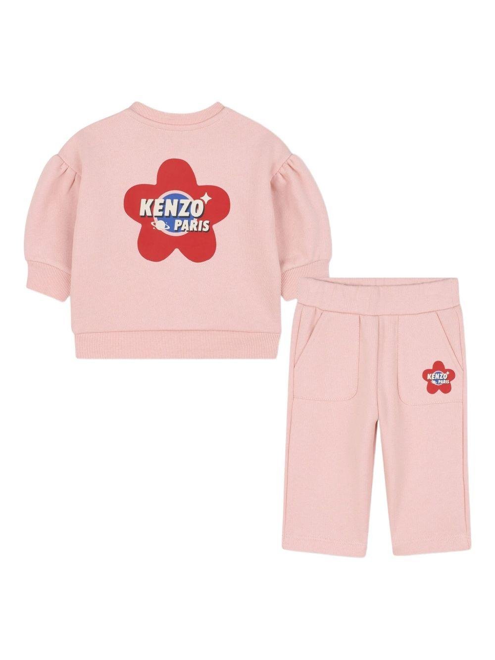 Completo tuta sportiva per neonata Kenzo Kids rosa con logo stampato - Rubino Kids