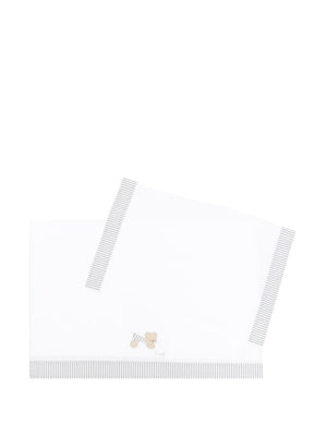 Coperta con orli a righe per neonato Il Gufo bianco con bordo a righe