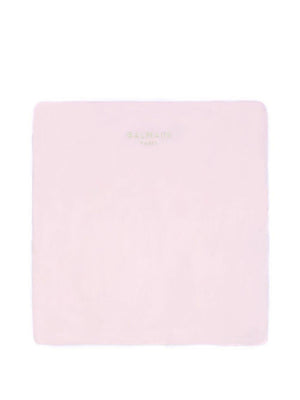 Balmain Kids pink baby blanket with embroidered logo and square shape