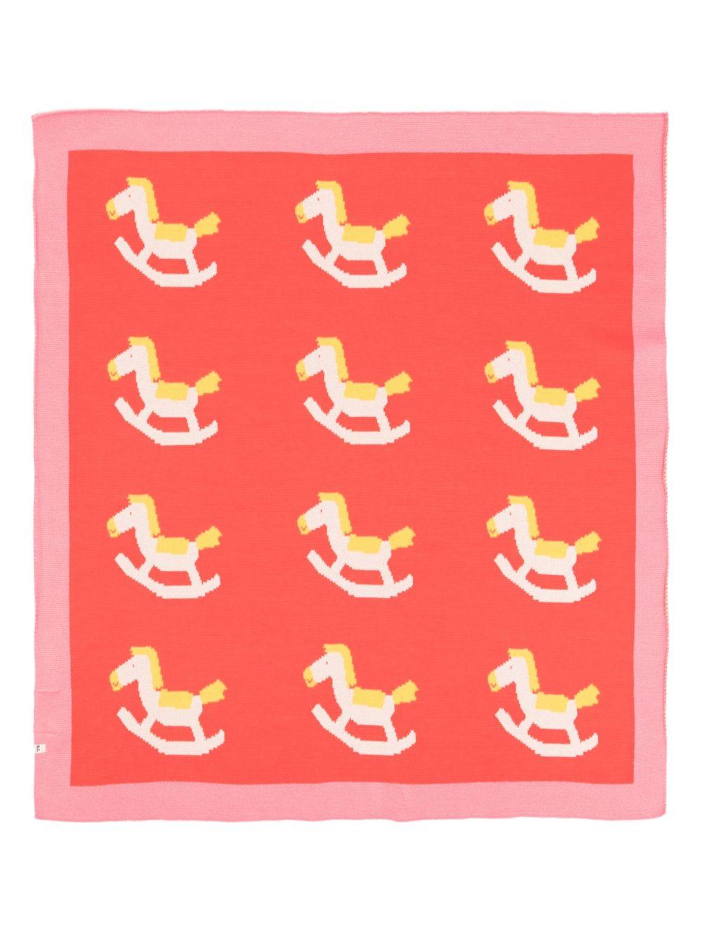 Coperta per neonata Bobo Choses rosa con motivo cavallo a dondolo - Rubino Kids