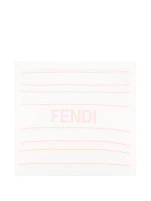Coperta per neonata Fendi Kids bianco con ricamo e logo rosa