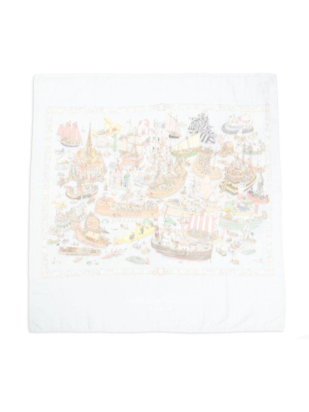 Coperta per neonati Atelier Choux azzurro con stampa grafica - Rubino Kids