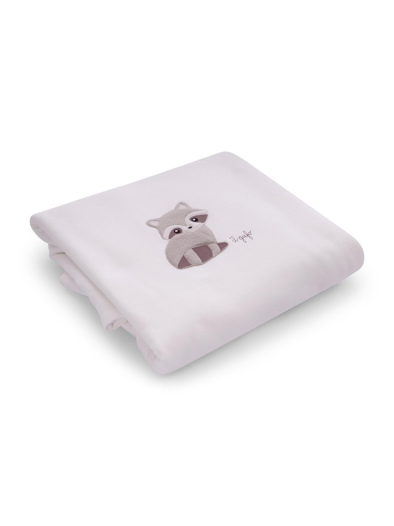 Coperta per neonati Il Gufo bianca con ricamo procione sul davanti - Rubino Kids