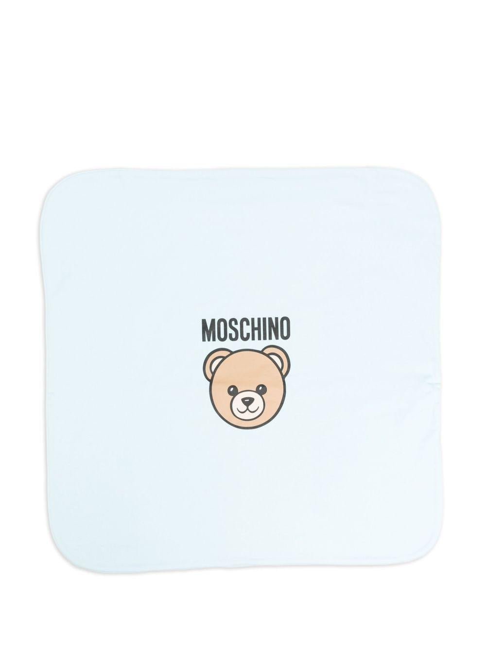 Coperta per neonati Moschino Kids azzurra con motivo Teddy Bear - Rubino Kids