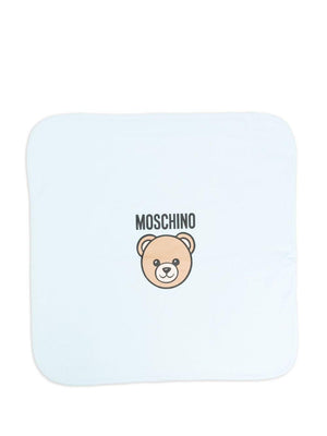 Moschino Kids blue baby blanket with Teddy Bear motif
