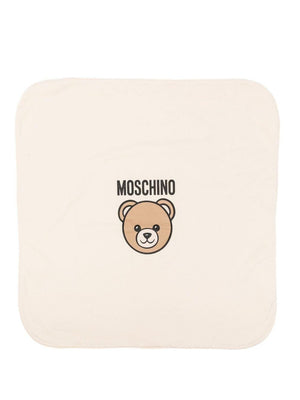 Moschino Kids beige baby blanket with teddy bear print