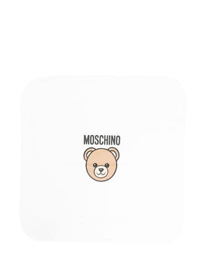 Moschino Kids white baby blanket with Teddy Bear print