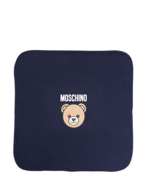 Moschino Kids blue baby blanket with teddy bear motif