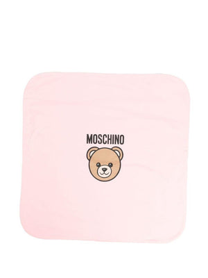 Moschino Kids pink baby blanket with teddy bear motif