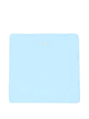 Balmain Kids baby blanket in blue with embroidered logo and square shape