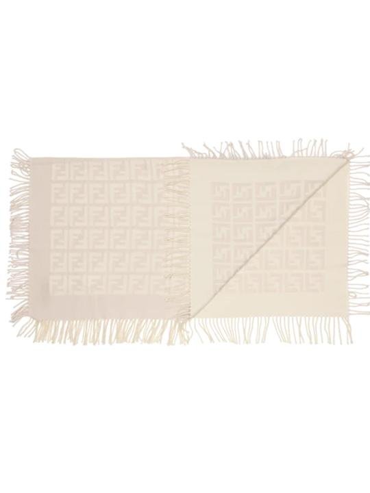 Copertina con monogramma per neonato Fendi Kids beige con bordi con frange - Rubino Kids