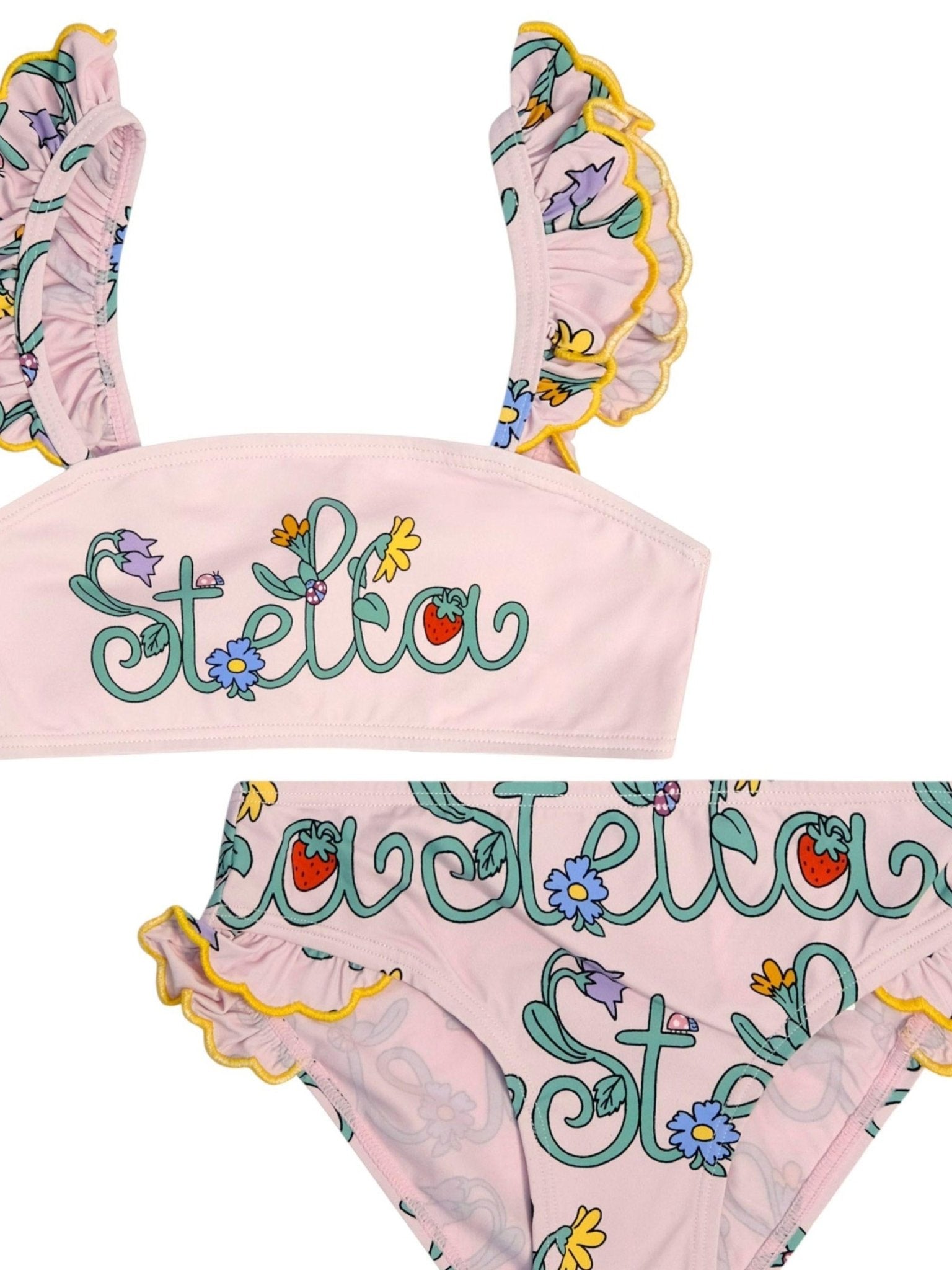 Costume a due pezzi per bambina Stella McCartney Kids rosa con stampa logo sul davanti - Rubino Kids