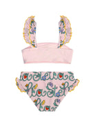 Costume a due pezzi per bambina Stella McCartney Kids rosa con stampa logo sul davanti - Rubino Kids