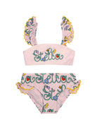 Costume a due pezzi per bambina Stella McCartney Kids rosa con stampa logo sul davanti - Rubino Kids