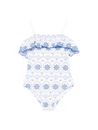 Costume da bagno intero per bambina MC2 Saint Barth Kids bianco ricamato con volant - Rubino Kids