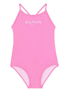 Costume da bagno per bambina Balmain Kids rosa con stampa logo - Rubino Kids