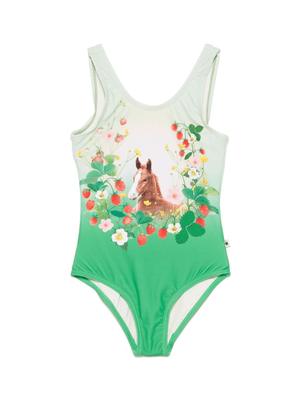 Costume da bagno per bambina Molo Nika verde con stampa a fiori