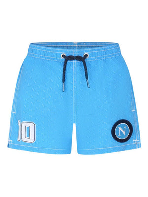 Costume da bagno per bambino MC2 Saint Barth Kids azzurro con applicazione calcio Napoli