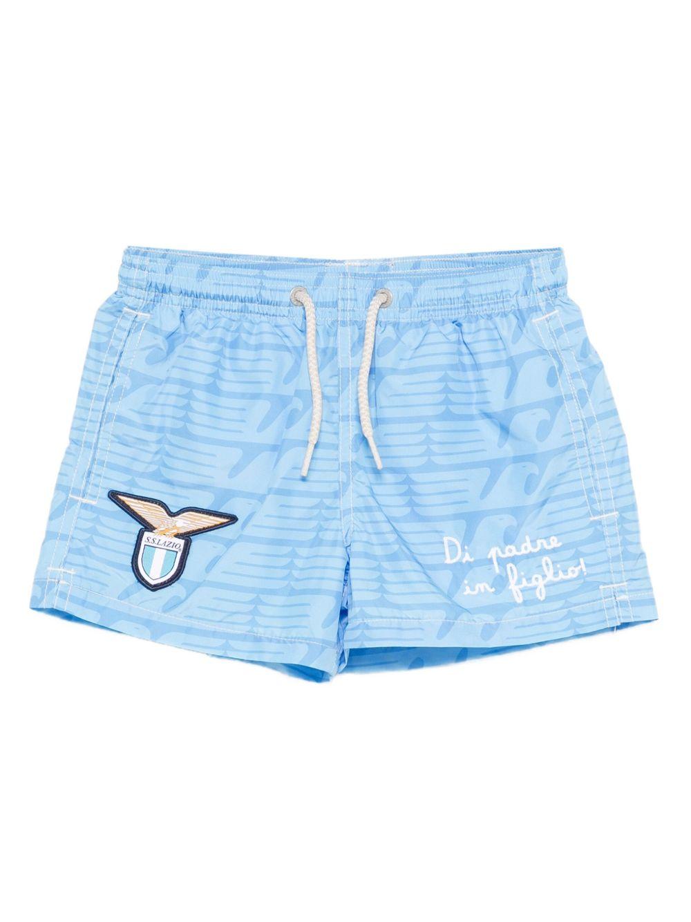 Costume da bagno per bambino MC2 Saint Barth Kids azzurro con logo Lazio e motivo a onde all - over - Rubino Kids