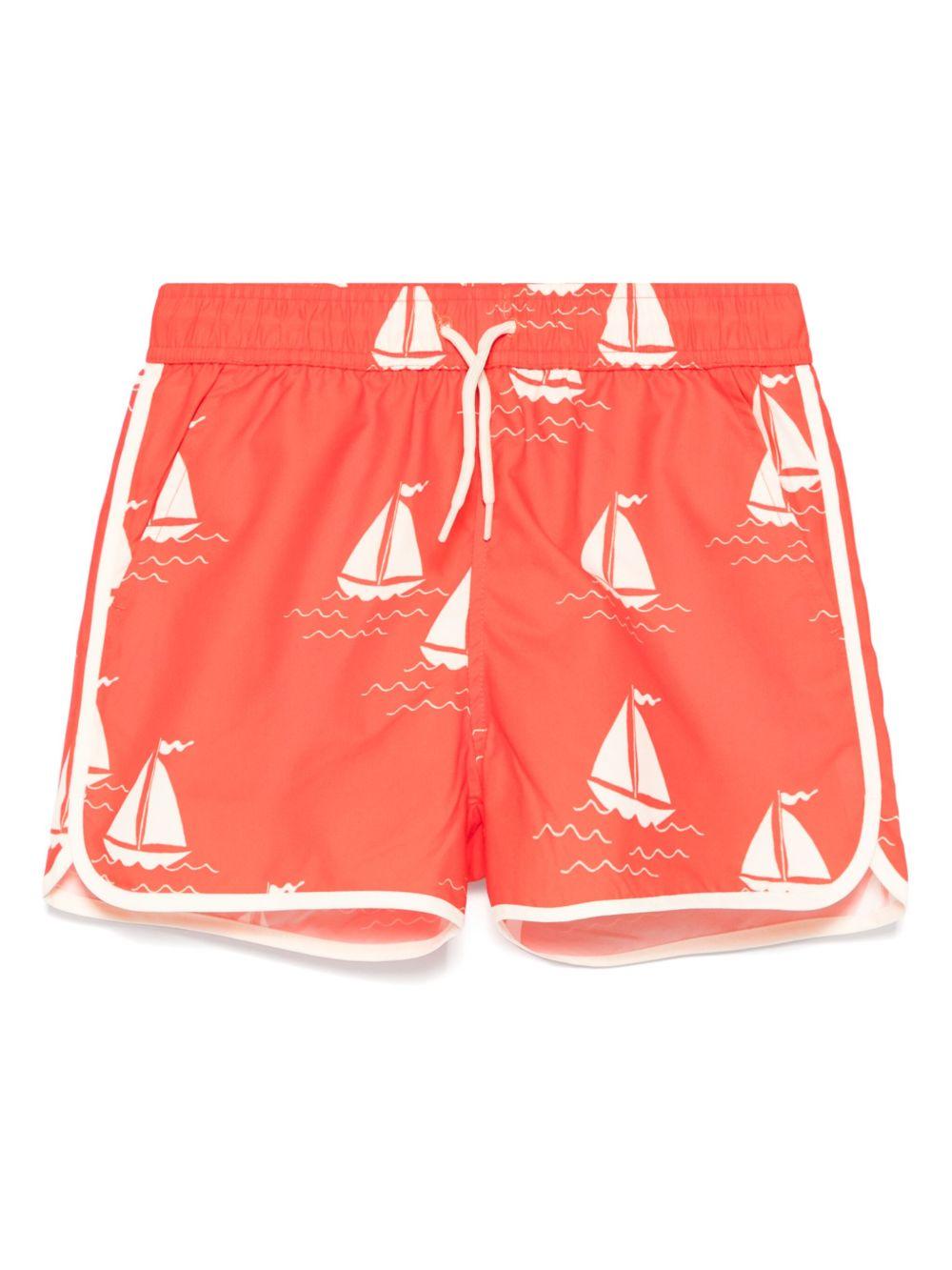 Costume da bagno per bambino Mini Rodini Sailing Boats rosso con stampa grafica - Rubino Kids