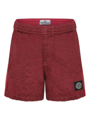 Costume da bagno per bambino Stone Island Junior rosso con applicazione logo sulla gamba