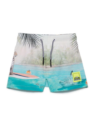 Costume da bagno per neonato Molo Niko beige con stampa spiaggia