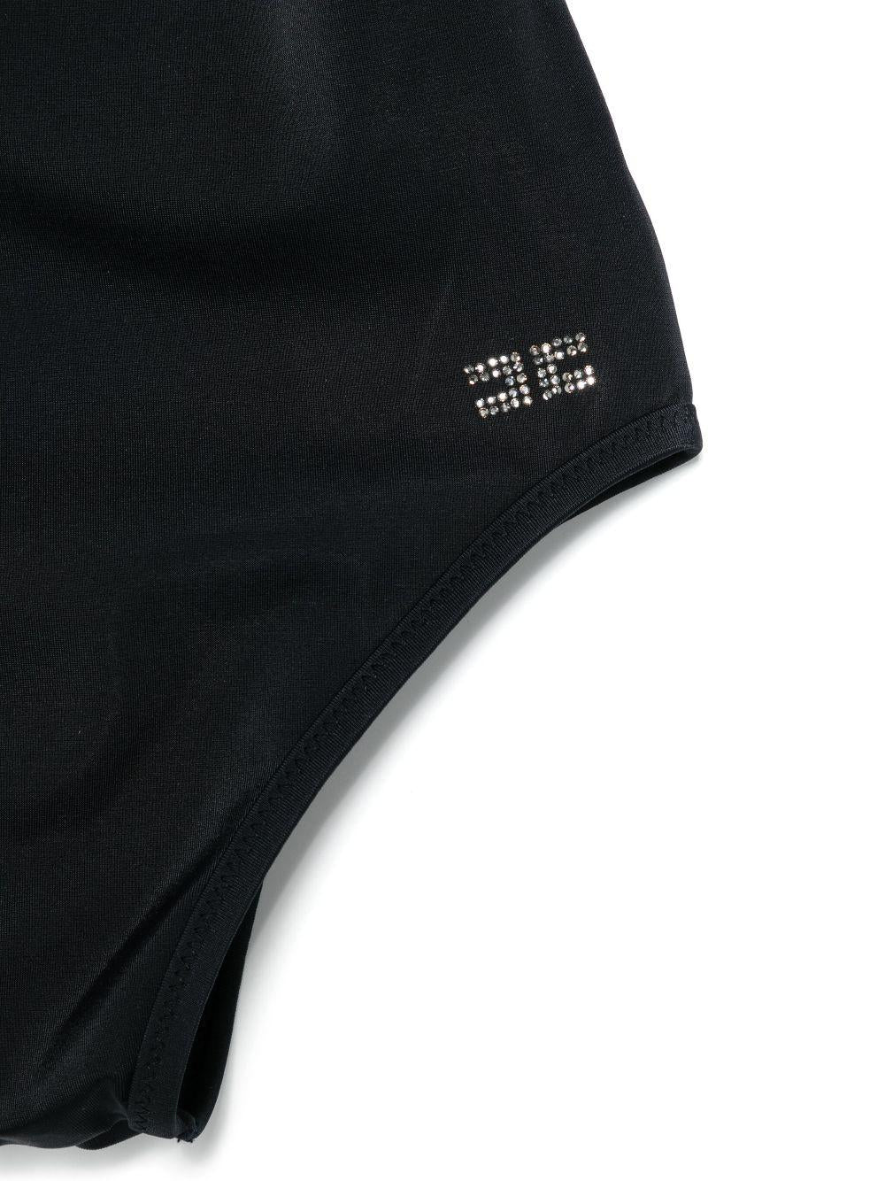 Costume intero con cristalli e logo per bambina Elisabetta Franchi La Mia Bambina nero con design monospalla - Rubino Kids